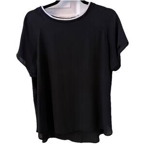 LOFT Women’s Black Short Sleeve Blouse With Contrasting Ivory Neckline Sz. L